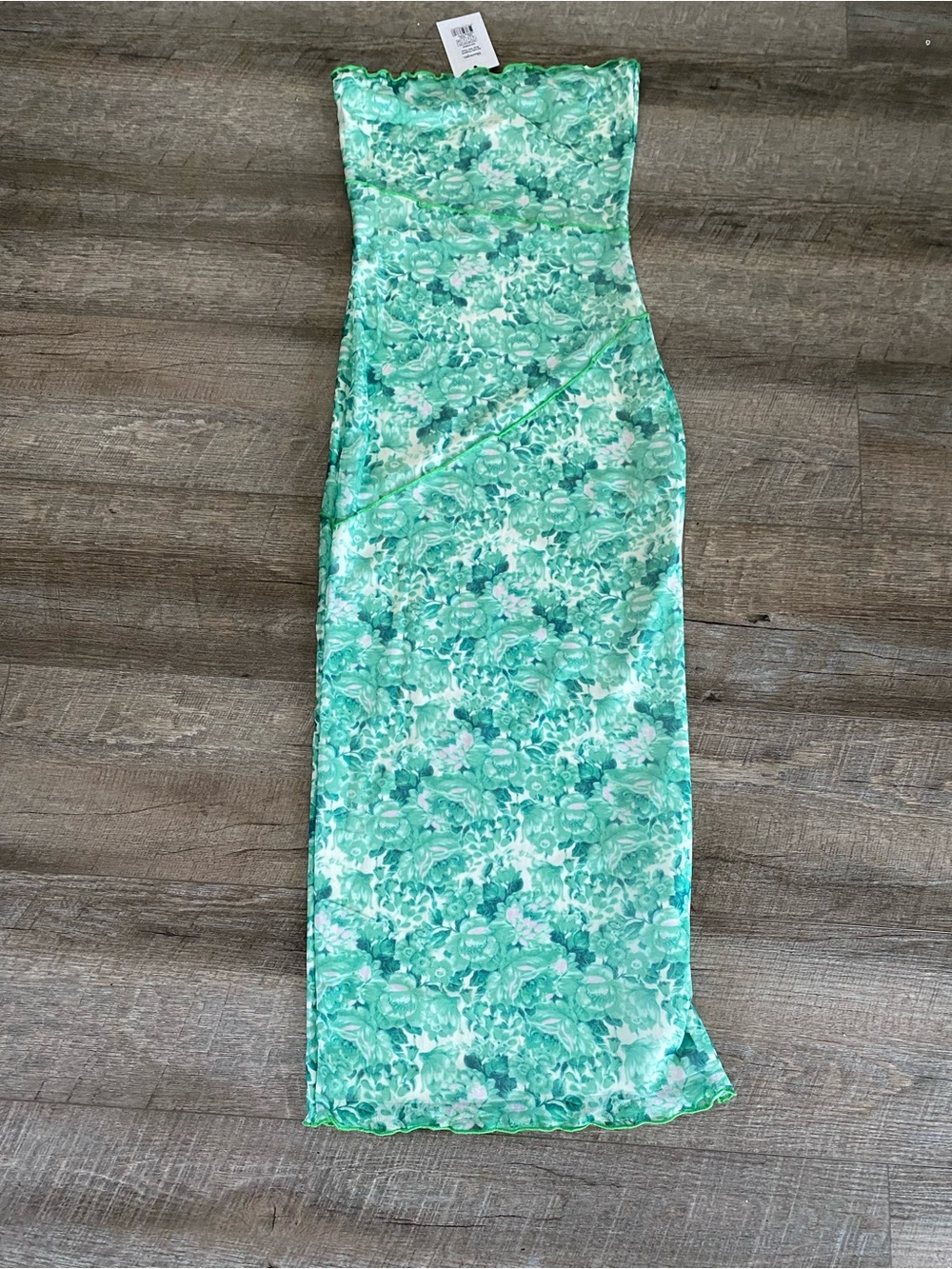 Strapless Green Floral Dress
